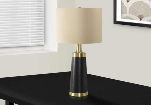 Monarch Specialties Lighting, 28"H, Table Lamp, Black Metal, Beige Shade, Contemporary Black,Beige,Gold, Beige,Gold Metal,Linen I 9623