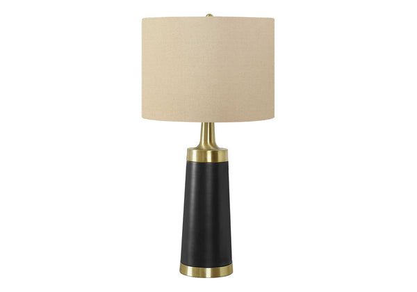 Monarch Specialties Lighting, 28"H, Table Lamp, Black Metal, Beige Shade, Contemporary Black,Beige,Gold, Beige,Gold Metal,Linen I 9623