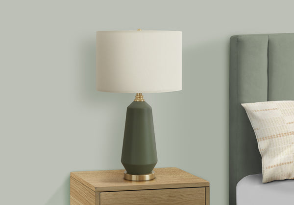 Monarch Specialties Lighting, 26"H, Table Lamp, Green Ceramic, Ivory / Cream Shade, Contemporary Green,Gold,Ivory, Gold,Ivory Ceramic,Linen,Metal I 9624