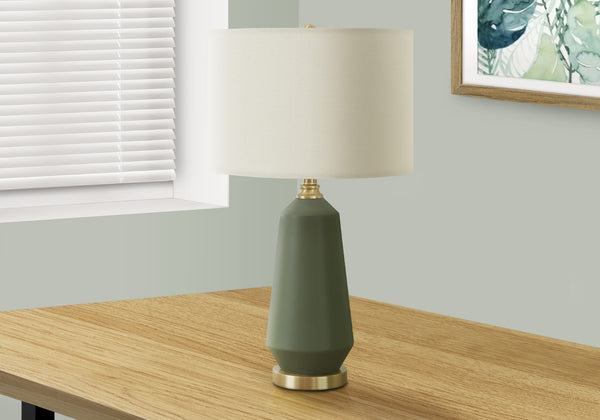 Monarch Specialties Lighting, 26"H, Table Lamp, Green Ceramic, Ivory / Cream Shade, Contemporary Green,Gold,Ivory, Gold,Ivory Ceramic,Linen,Metal I 9624