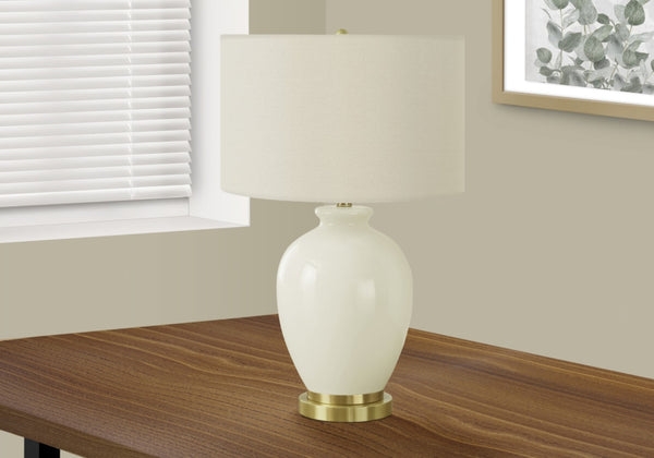 Monarch Specialties Lighting, 26"H, Table Lamp, Ivory / Cream Shade, Cream Ceramic, Transitional Cream,Gold,Ivory, Gold,Ivory Ceramic,Linen,Metal I 9625