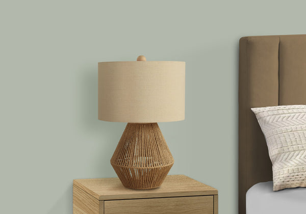 Monarch Specialties Lighting, 22"H, Table Lamp, Brown Rope, Beige Shade, Transitional Brown,Beige, Beige Rope,Linen,Metal I 9628