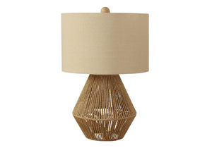Monarch Specialties Lighting, 22"H, Table Lamp, Brown Rope, Beige Shade, Transitional Brown,Beige, Beige Rope,Linen,Metal I 9628
