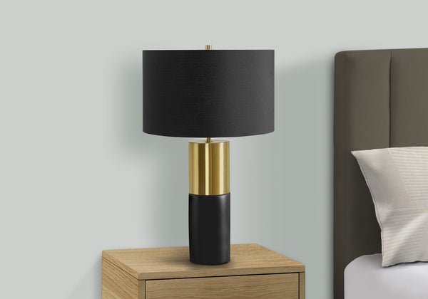 Monarch Specialties Lighting, 25"H, Table Lamp, Black Concrete, Black Shade, Contemporary Black,Gold, Gold Concrete,Metal,Polyester I 9629
