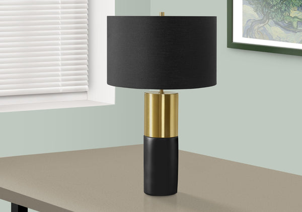 Monarch Specialties Lighting, 25"H, Table Lamp, Black Concrete, Black Shade, Contemporary Black,Gold, Gold Concrete,Metal,Polyester I 9629