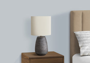 Monarch Specialties Lighting, 19"H, Table Lamp, Grey Ceramic, Ivory / Cream Shade, Contemporary Grey,Ivory,Silver, Ivory,Silver Ceramic,Linen,Metal I 9633