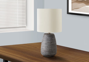 Monarch Specialties Lighting, 19"H, Table Lamp, Grey Ceramic, Ivory / Cream Shade, Contemporary Grey,Ivory,Silver, Ivory,Silver Ceramic,Linen,Metal I 9633