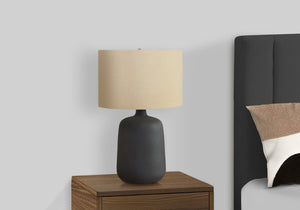 Monarch Specialties Lighting, 24"H, Table Lamp, Black Ceramic, Beige Shade, Contemporary Black,Beige,Silver, Beige,Silver Ceramic,Linen,Metal I 9635