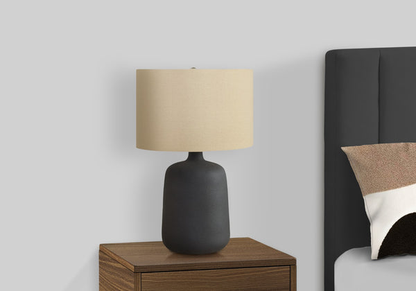 Monarch Specialties Lighting, 24"H, Table Lamp, Black Ceramic, Beige Shade, Contemporary Black,Beige,Silver, Beige,Silver Ceramic,Linen,Metal I 9635