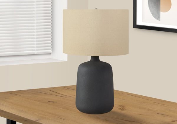 Monarch Specialties Lighting, 24"H, Table Lamp, Black Ceramic, Beige Shade, Contemporary Black,Beige,Silver, Beige,Silver Ceramic,Linen,Metal I 9635