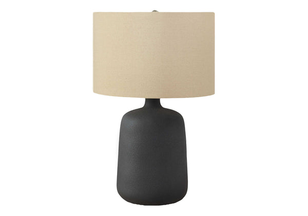 Monarch Specialties Lighting, 24"H, Table Lamp, Black Ceramic, Beige Shade, Contemporary Black,Beige,Silver, Beige,Silver Ceramic,Linen,Metal I 9635