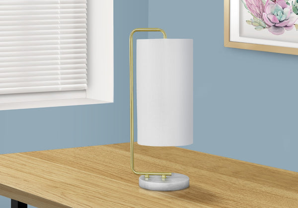 Monarch Specialties Lighting, 20"H, Table Lamp, White Marble, Ivory / Cream Shade, Contemporary White,Gold,Ivory, Gold,Ivory Marble,Linen,Metal I 9636