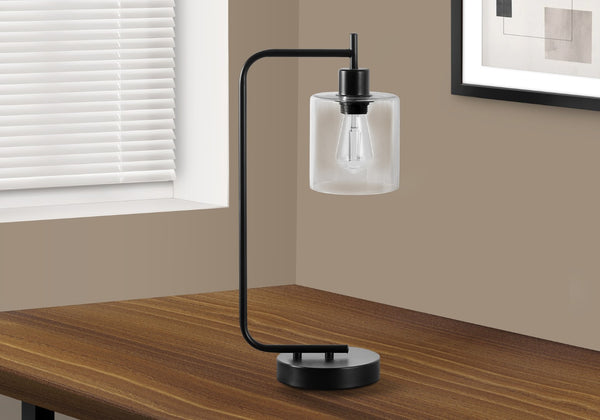 Monarch Specialties Lighting, 20"H, Table Lamp, Usb Port Included, Black Metal, Glass Shade, Modern Black Metal,Glass I 9637