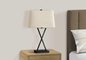Monarch Specialties Lighting, 25"H, Table Lamp, Usb Port Included, Black Metal, Beige Shade, Transitional Black,Beige, Beige Metal,Linen I 9638