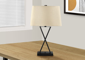 Monarch Specialties Lighting, 25"H, Table Lamp, Usb Port Included, Black Metal, Beige Shade, Transitional Black,Beige, Beige Metal,Linen I 9638