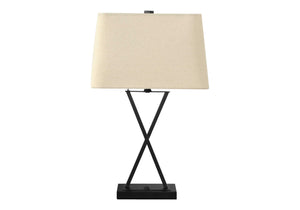 Monarch Specialties Lighting, 25"H, Table Lamp, Usb Port Included, Black Metal, Beige Shade, Transitional Black,Beige, Beige Metal,Linen I 9638