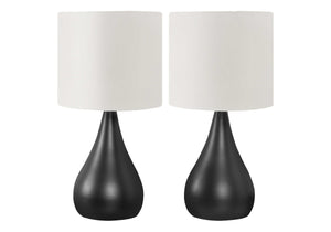 Monarch Specialties Lighting, Set Of 2, 18"H, Table Lamp, Black Metal, Ivory / Cream Shade, Contemporary Black,Ivory, Ivory Metal,Linen I 9639
