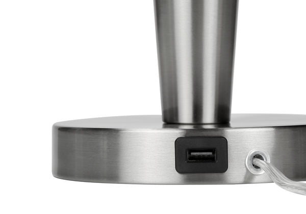 Monarch Specialties Lighting, Set Of 2, 24"H, Table Lamp, Usb Port Included, Nickel Metal, Grey Shade, Contemporary Silver,Grey, Grey Metal,Linen I 9642