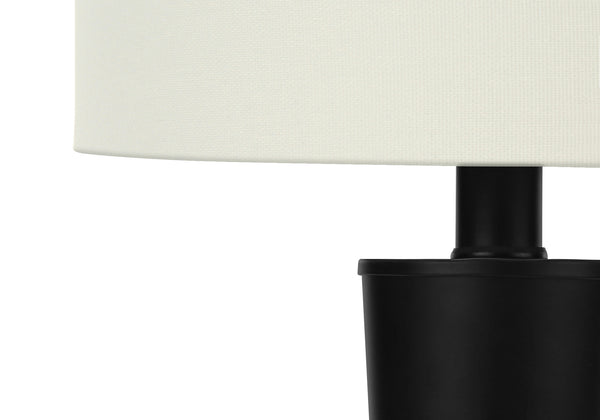 Monarch Specialties Lighting, Set Of 2, 24"H, Table Lamp, Usb Port Included, Black Metal, Ivory / Cream Shade, Contemporary Black,Ivory, Ivory Metal,Linen I 9643