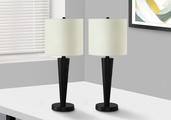 Monarch Specialties Lighting, Set Of 2, 24"H, Table Lamp, Usb Port Included, Black Metal, Ivory / Cream Shade, Contemporary Black,Ivory, Ivory Metal,Linen I 9643
