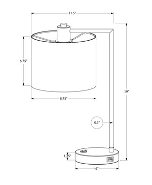 Monarch Specialties Lighting, 19"H, Table Lamp, Usb Port Included, Black Metal, Ivory / Cream Shade, Modern Black,Ivory, Ivory Metal,Linen I 9646