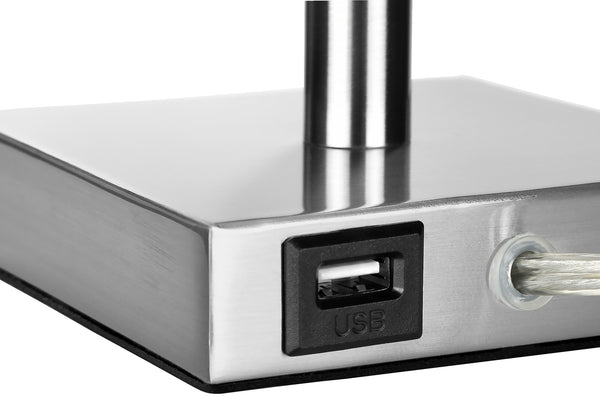 Monarch Specialties Lighting, Set Of 2, 17"H, Table Lamp, Usb Port Included, Nickel Metal, Ivory / Cream Shade, Contemporary Silver,Ivory, Ivory Metal,Linen I 9649