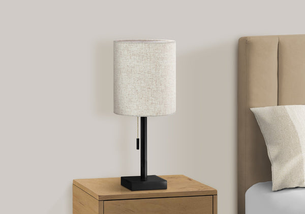 Monarch Specialties Lighting, Set Of 2, 17"H, Table Lamp, Usb Port Included, Black Metal, Beige Shade, Contemporary Black,Beige, Beige Metal,Linen I 9650