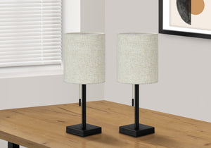 Monarch Specialties Lighting, Set Of 2, 17"H, Table Lamp, Usb Port Included, Black Metal, Beige Shade, Contemporary Black,Beige, Beige Metal,Linen I 9650