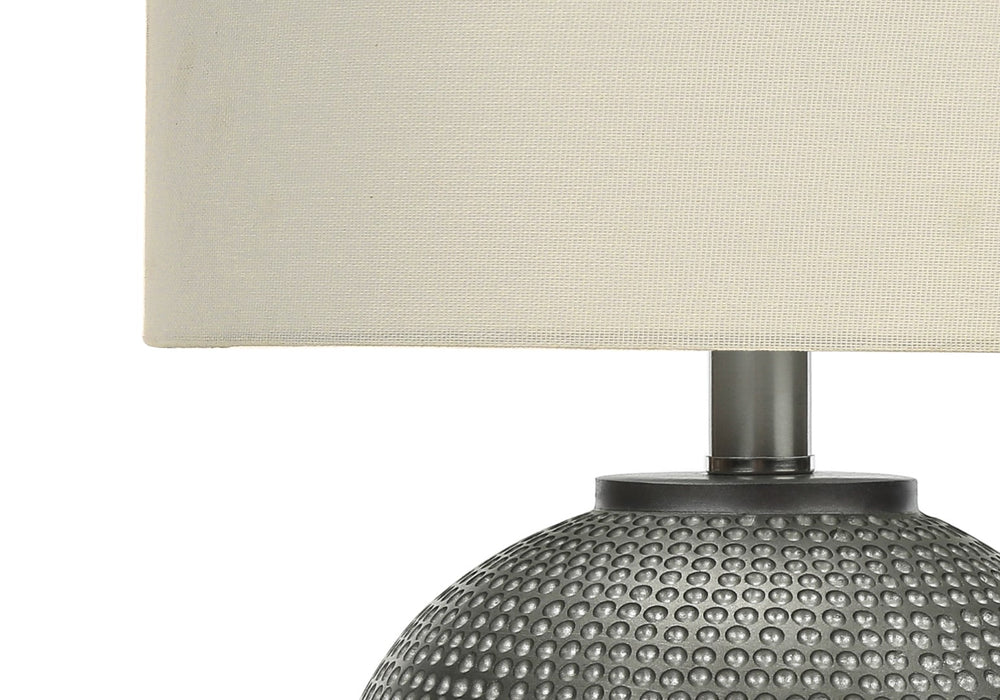 Monarch Specialties Lighting, 19"H, Table Lamp, Grey Resin, Ivory / Cream Shade, Modern Grey,Ivory,Silver, Ivory,Silver Polyresin,Linen,Metal I 9653
