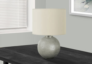 Monarch Specialties Lighting, 19"H, Table Lamp, Grey Resin, Ivory / Cream Shade, Modern Grey,Ivory,Silver, Ivory,Silver Polyresin,Linen,Metal I 9653