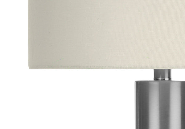 Monarch Specialties Lighting, 28"H, Table Lamp, Nickel Metal, Ivory / Cream Shade, Contemporary Silver,Ivory, Ivory Acrylic,Linen,Metal I 9657