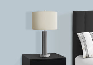 Monarch Specialties Lighting, 28"H, Table Lamp, Nickel Metal, Ivory / Cream Shade, Contemporary Silver,Ivory, Ivory Acrylic,Linen,Metal I 9657