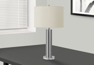 Monarch Specialties Lighting, 28"H, Table Lamp, Nickel Metal, Ivory / Cream Shade, Contemporary Silver,Ivory, Ivory Acrylic,Linen,Metal I 9657
