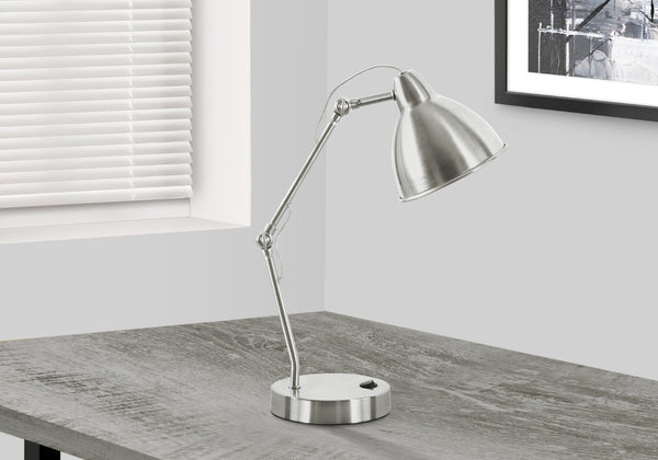 Monarch Specialties Lighting, 17"H, Table Lamp, Usb Port Included, Nickel Metal, Nickel Shade, Modern Silver Metal I 9659