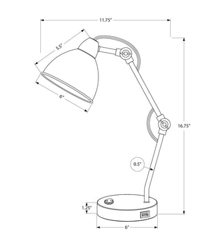 Monarch Specialties Lighting, 17"H, Table Lamp, Usb Port Included, Nickel Metal, Nickel Shade, Modern Silver Metal I 9659
