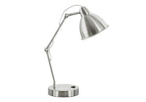 Monarch Specialties Lighting, 17"H, Table Lamp, Usb Port Included, Nickel Metal, Nickel Shade, Modern Silver Metal I 9659