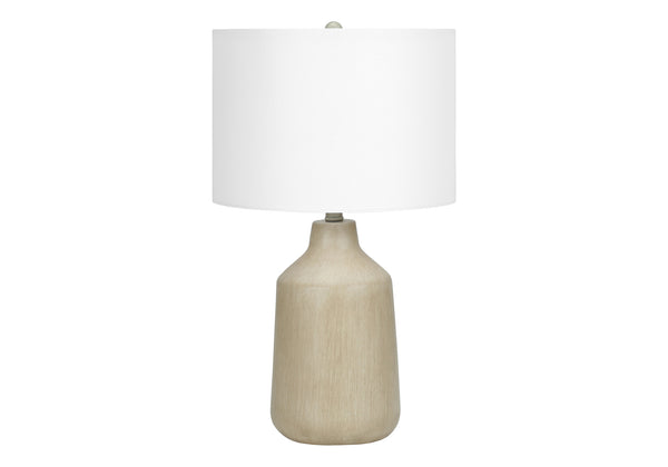 Monarch Specialties Lighting, 24"H, Table Lamp, Beige Concrete, Ivory / Cream Shade, Contemporary Beige,Ivory,Silver, Ivory,Silver Concrete,Metal I 9702