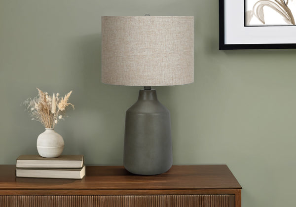 Monarch Specialties Lighting, 24"H, Table Lamp, Grey Concrete, Beige Shade, Contemporary Grey,Beige,Silver, Beige,Silver Concrete,Metal I 9703