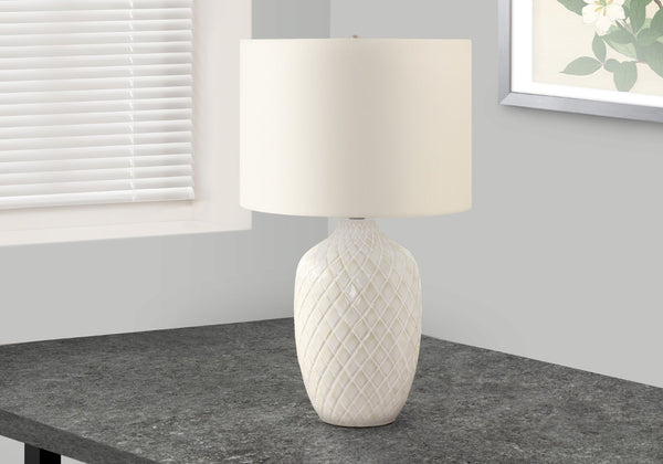 Monarch Specialties Lighting, 25"H, Table Lamp, Cream Ceramic, Ivory / Cream Shade, Transitional Cream,Ivory,Silver, Ivory,Silver Ceramic,Metal I 9707