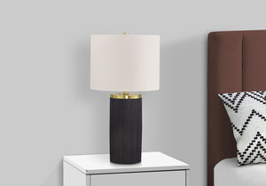 Monarch Specialties Lighting, 24"H, Table Lamp, Black Concrete, Ivory / Cream Shade, Modern Black,Ivory, Ivory Concrete,Metal I 9710