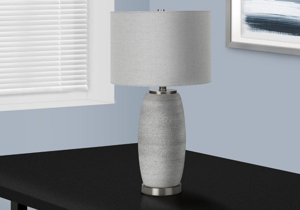 Monarch Specialties Lighting, 25"H, Table Lamp, Grey Ceramic, Grey Shade, Modern Grey,Silver, Silver Ceramic,Metal I 9711