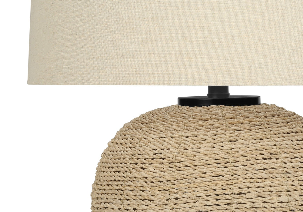 Monarch Specialties Lighting, 25"H, Table Lamp, Rattan, Beige Shade, Transitional Beige,Black, Black Rattan,Metal I 9713