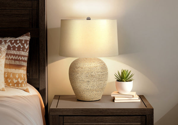 Monarch Specialties Lighting, 25"H, Table Lamp, Rattan, Beige Shade, Transitional Beige,Black, Black Rattan,Metal I 9713