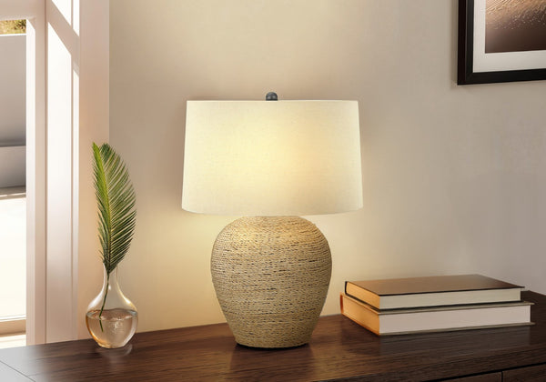 Monarch Specialties Lighting, 25"H, Table Lamp, Rattan, Beige Shade, Transitional Beige,Black, Black Rattan,Metal I 9713
