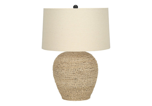 Monarch Specialties Lighting, 25"H, Table Lamp, Rattan, Beige Shade, Transitional Beige,Black, Black Rattan,Metal I 9713