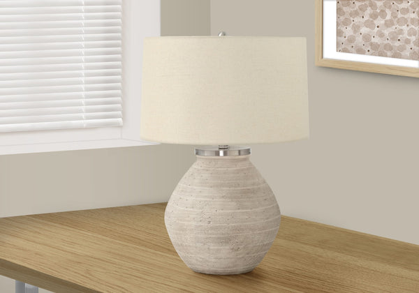 Monarch Specialties Lighting, 25"H, Table Lamp, Cream Concrete, Beige Shade, Contemporary Cream,Beige,Silver, Beige,Silver Concrete,Metal I 9714