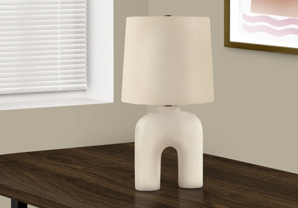 Monarch Specialties Lighting, 25"H, Table Lamp, Cream Resin, Beige Shade, Modern Cream,Beige,Black, Beige,Black Polyresin,Metal I 9728