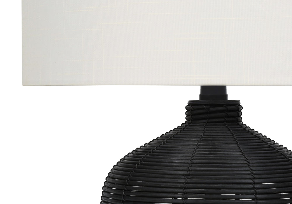 Monarch Specialties Lighting, 23"H, Table Lamp, Black Rattan, Ivory / Cream Shade, Modern Black,Ivory, Ivory Rattan,Metal I 9734
