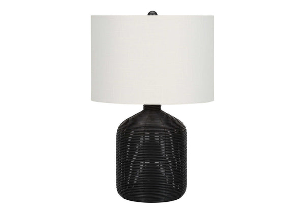 Monarch Specialties Lighting, 23"H, Table Lamp, Black Rattan, Ivory / Cream Shade, Modern Black,Ivory, Ivory Rattan,Metal I 9734