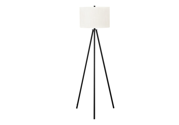 Monarch Specialties Lighting, 63"H, Floor Lamp, Black Metal, Ivory / Cream Shade, Contemporary Black,Ivory, Ivory Metal,Polyester I 9735